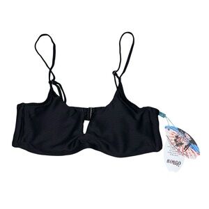 NEW Bingo Surf Black V Top Bralette Ribbed Bikini Top size Large